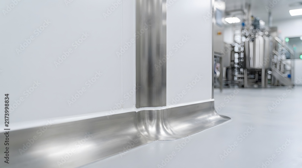 Fototapeta premium seamless cleanroom wall junction for hygienic facility design and contamination controlled environments in pharmaceutical laboratory manufacturing spaces