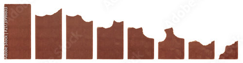 Фотография Set of Bitten chocolate bars from the back, side isolated on transparent background