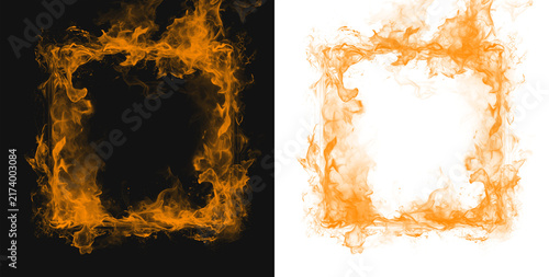 Принти на полотні Fiery rectangular frame with orange flames against a dark background