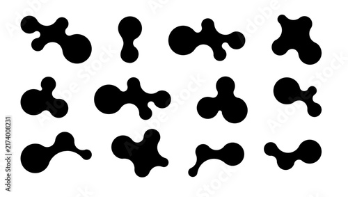 Plakat Metaball shapes with connected dots and morphing blobs. Geometric fluid organic metaball forms. Logo Vector illustration