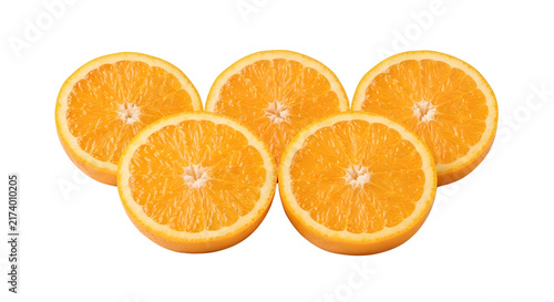 Принти на полотні Fresh juicy orange fruit halves arranged in a symmetric pattern on black backgro