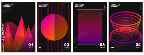 Set of abstract posters templates with colorful glowing shapes and dark background vector design