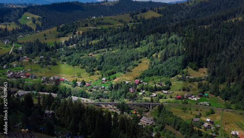 Aerial view of the village of Vorokhta in summer