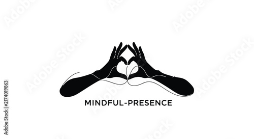Stylized black hands form a heart shape with intertwined lines, symbolizing love and connection, accompanied by the text 