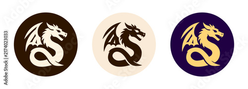 Photography Celtic dragon emblem featuring wings curled body and fierce expression