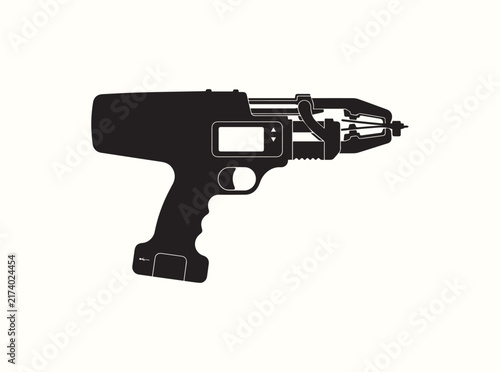 Cattle tagging device with a digital screen shown in side silhouette on a white backdrop
