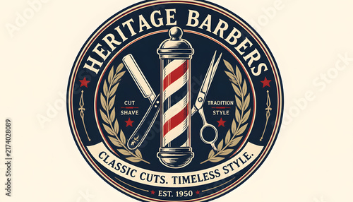 Heritage barbershop emblem with classic cuts and timeless style