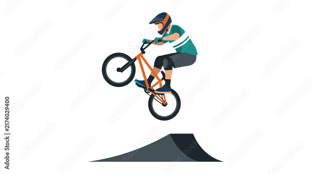 Fototapeta premium BMX cyclist performing a trick on ramp, extreme sports, white background