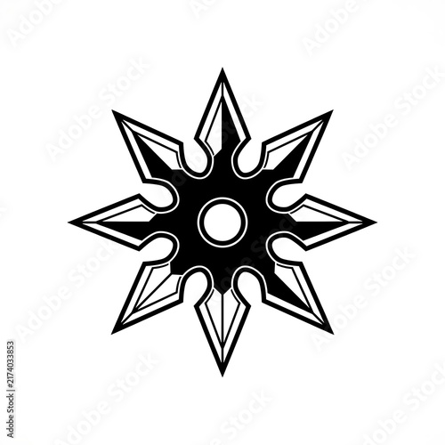 Black and White Shuriken Icon - Japanese Ninja Star Weapon Outline