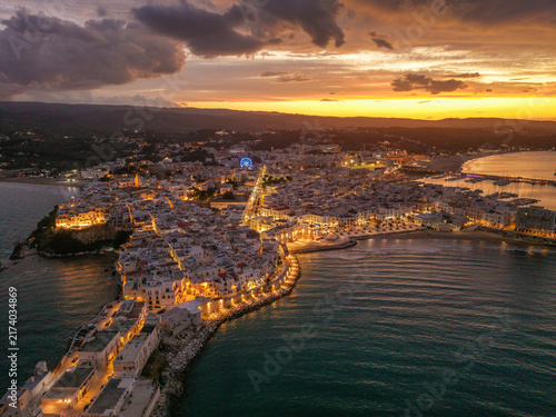 Obraz na płótnie Aerial Night View of Vieste Medieval Town in Puglia Italy
