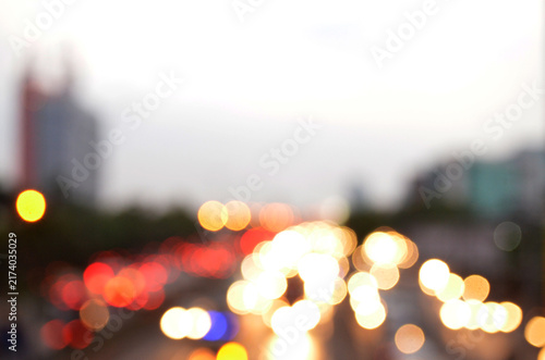 Obraz na płótnie Blurred vehicle lights on city streets with a bokeh background.