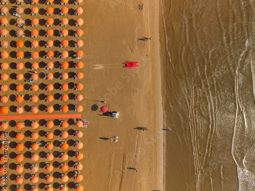 Obraz na płótnie Aerial top down view of the sandy Spiaggia di Castello beach in Vieste, Italy