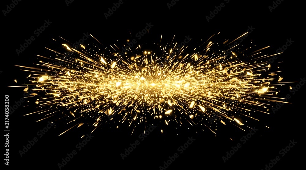 Obraz premium Golden sparkles fireworks effect with light bursts spreading through dark background