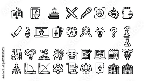 Photography Collection of educational and scientific icons with transparent background desig