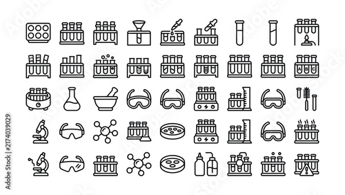 Картината върху платно Collection of laboratory equipment and science icons with transparent background