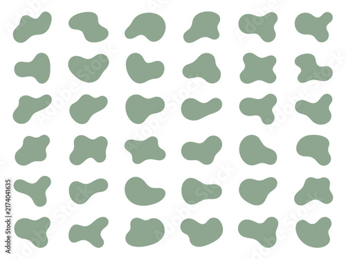 Grid of sage green organic blobs on a white background