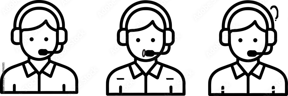 Fototapeta premium Customer Support Agent Headset Line Icon Collection