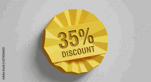 Golden thirty five percent discount badge on world map
