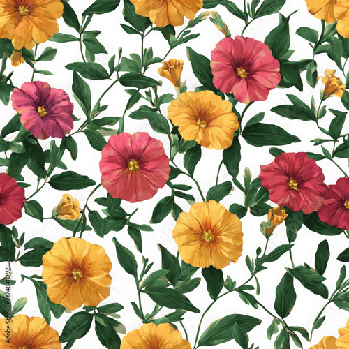 Colorful floral pattern with roses and leaves