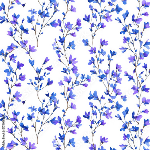 Abstract blue floral pattern with delicate flowers