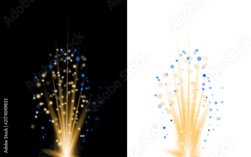 Bright golden sparks fountain effect isolated on black and white backgrounds for festive celebration and design overlays