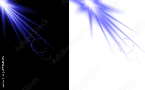 Abstract blue light flare effect on black and white backgrounds for graphic design and digital overlays