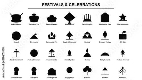 Vector Black Web and Mobile Icon Set with Travel Food and Symbol Silhouettes