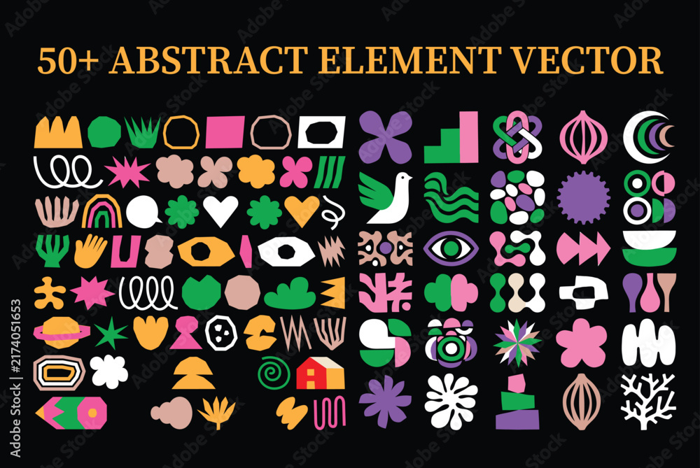 Fototapeta premium Colorful Floral Vector Illustration Set with Abstract Background Elements, Decorative Flowers, Cartoon Symbols and Creative Patterns for Cards, Banners, Holiday and Business Design