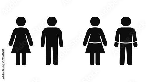 restroom and people icon set with male and female symbols, public facility signage collection, human figure pictograms isolated on light background vector