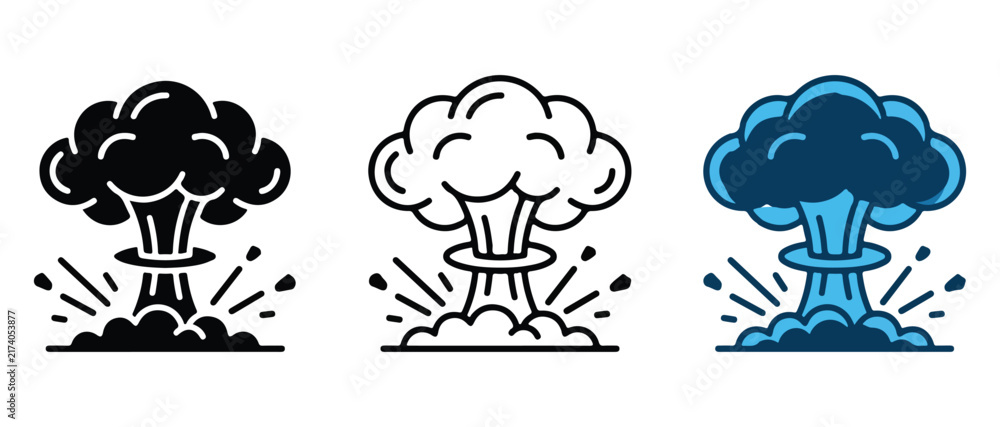 Obraz premium nuclear explosion mushroom clouds in different color styles isolated on transparent background