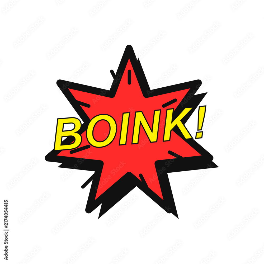Fototapeta premium boink comic book sound effect speech bubble vector illustration. red pop art burst star with yellow text for comic strip, graphic novel, action sound expression