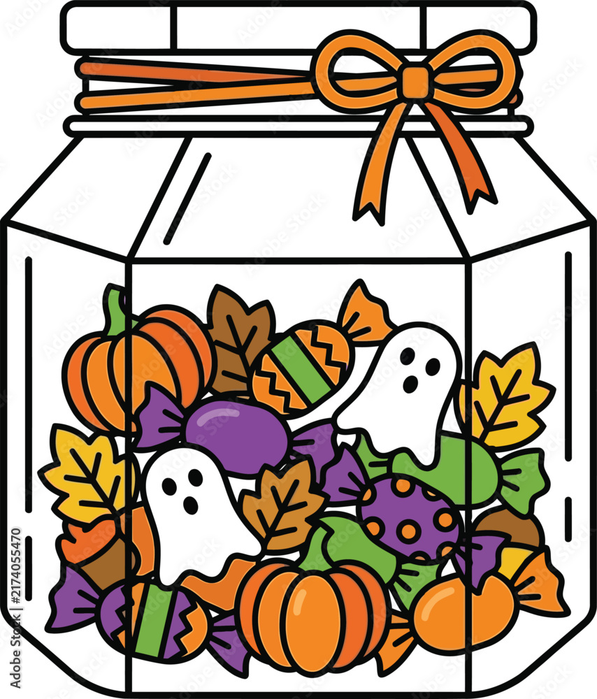 Fototapeta premium Halloween Gift Basket Filled with Pumpkins Candy and Ghosts