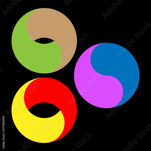 Interlocking Mobius strip circle ring shape set with bright colors