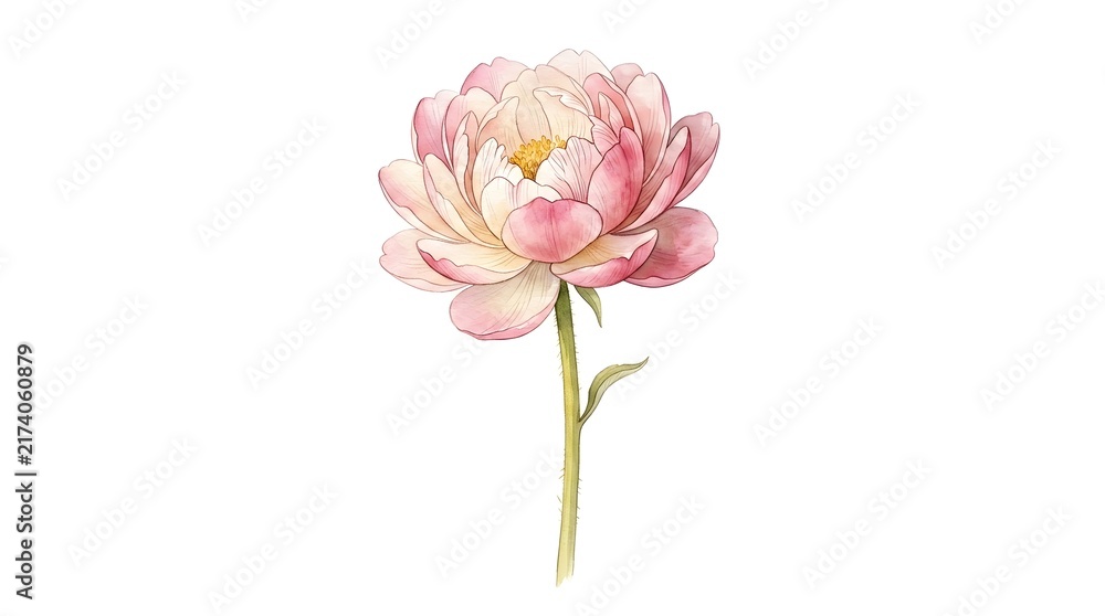 Obraz premium Delicate watercolor pink peony flower illustration on white background