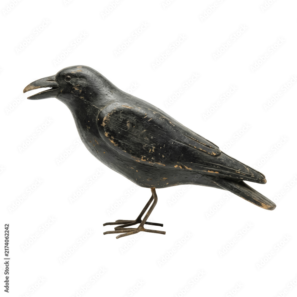Obraz premium Wooden raven sculpture on white background
