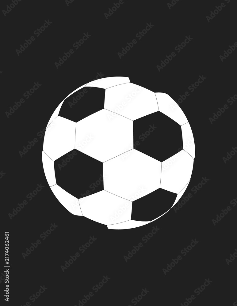 Fototapeta premium Minimalist black and white soccer ball illustration on a dark background