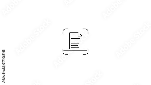 Document scanning animation showing digital paper document being scanned for secure data capture processing verification and electronic file management workflow