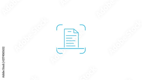 Document scanning animation showing digital paper document being scanned for secure data capture processing verification and electronic file management workflow
