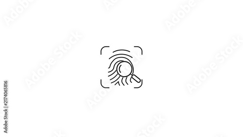 Fingerprint scanning animation with magnifying glass showing biometric identification technology for secure authentication digital identity verification and access control