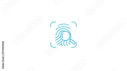 Fingerprint scanning animation with magnifying glass showing biometric identification technology for secure authentication digital identity verification and access control