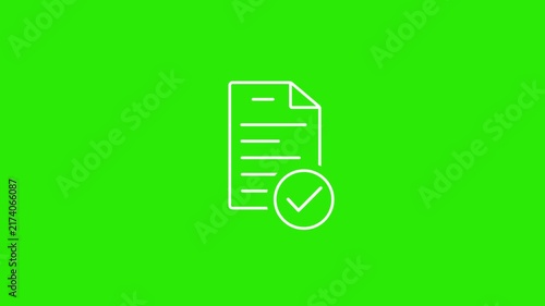 Document approval animation showing verified paperwork with checkmark for successful validation confirmation authorization compliance and secure business workflow processing