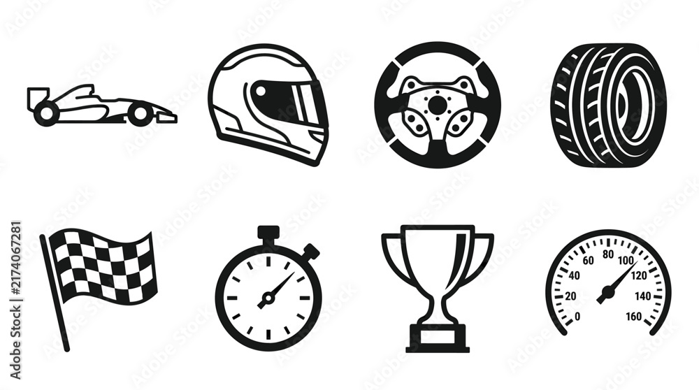 Obraz premium Set of flat black racing icons