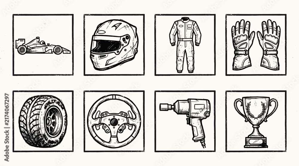 Fototapeta premium Hand Drawn Racing Icons Set
