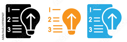 Bild auf Leinwand Set of three creative idea development icons with numbered lists and lightbulb s