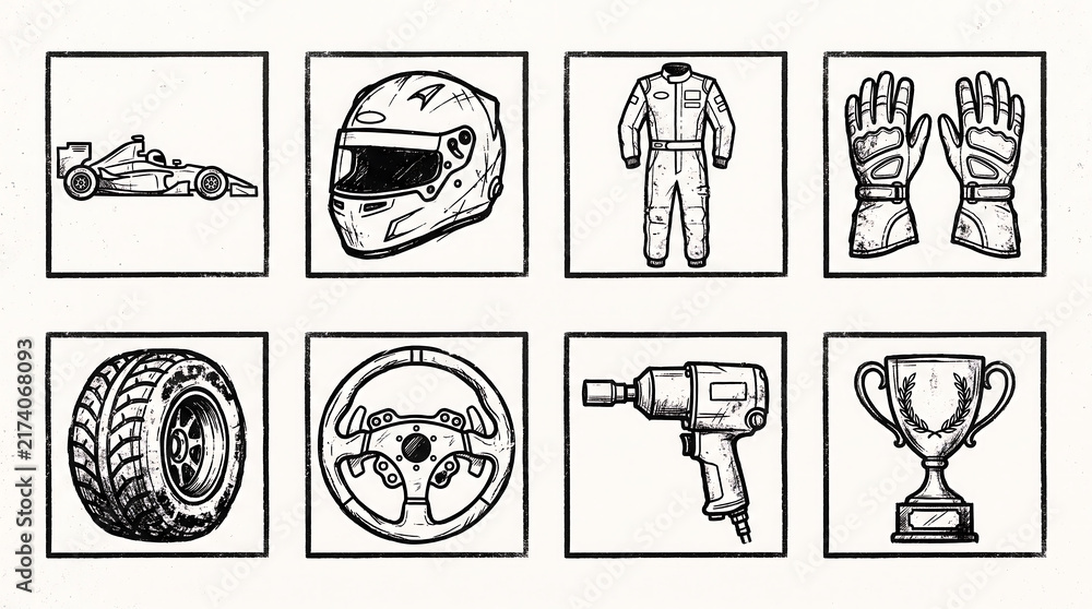 Fototapeta premium Hand Drawn Racing Icons Set