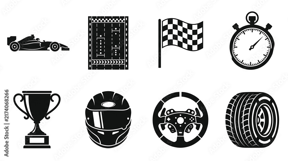 Obraz premium Set of Flat Black Racing Icons