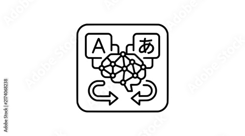 AI Brain Language Translation Screen Icon with Arrows and Text