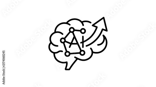 AI Brain Growth Icon with Upward Arrow and Neural Network