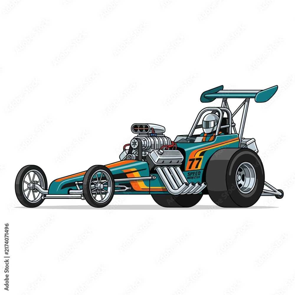 Fototapeta premium Dragster Race Car Vector Illustration | Teal Orange Speed Machine
