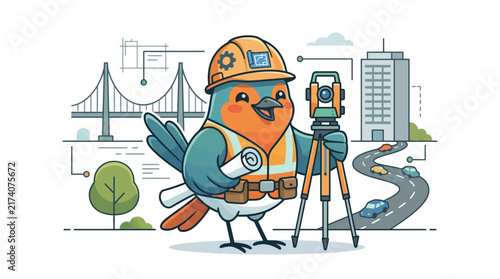 Cute Bird Architect Surveyor | Building, City, Construction, Engineering